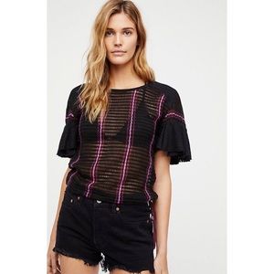Free People Black Babes Only Open Knit Striped Crochet Top Large